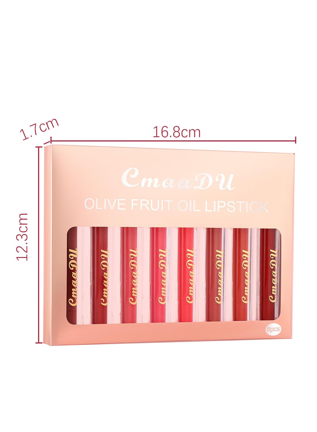 Cmaadu 8Pcs Liquid Lipstick Set with Olive Fruit Oil, Long Lasting High Pigmented Non-Stick Cup Moisturizing Waterproof Lip Gloss Set for Girls Women Makeup Gift Set