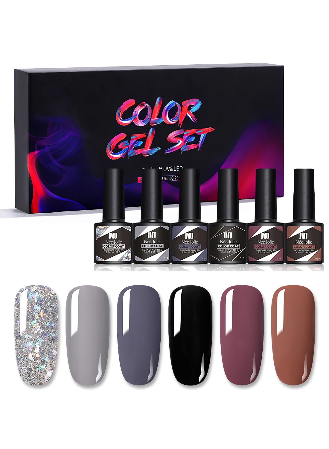 Gel Nail Polish Kit, 6Pcs Gel Nail Polish Kit, Soak Off UV LED Nail Lamp, Nail Art Design DIY Home Gifts for Women Girl