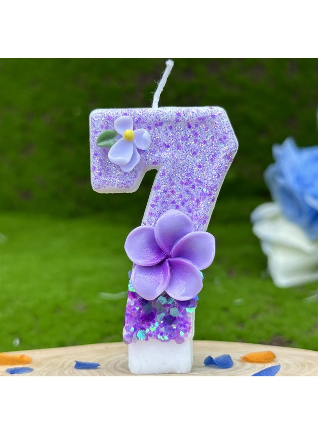 Purple Flower Number Cake Candle