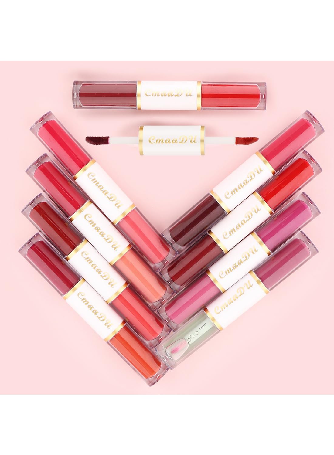 Cmaadu 8Pcs Matte Double Head Lipstick Set, Matte Velvet Long Lasting High Pigmented Non-Stick Cup No Fade Waterproof Lip Gloss, Makeup Gift Set for Women