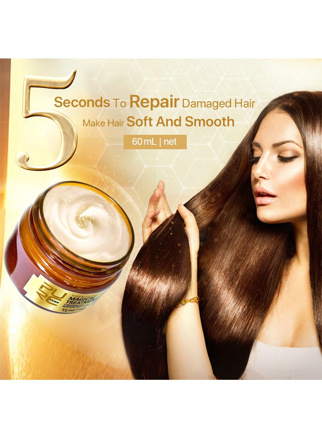 Deep Conditioning Hair Mask, Hair Mask Deep Conditioner, Hair Daily Care Perm and Dye, Hair Repair Treatment for Damaged Hair, 5s to Restore Soft Hair, Repair Cracks and Dry 60ML