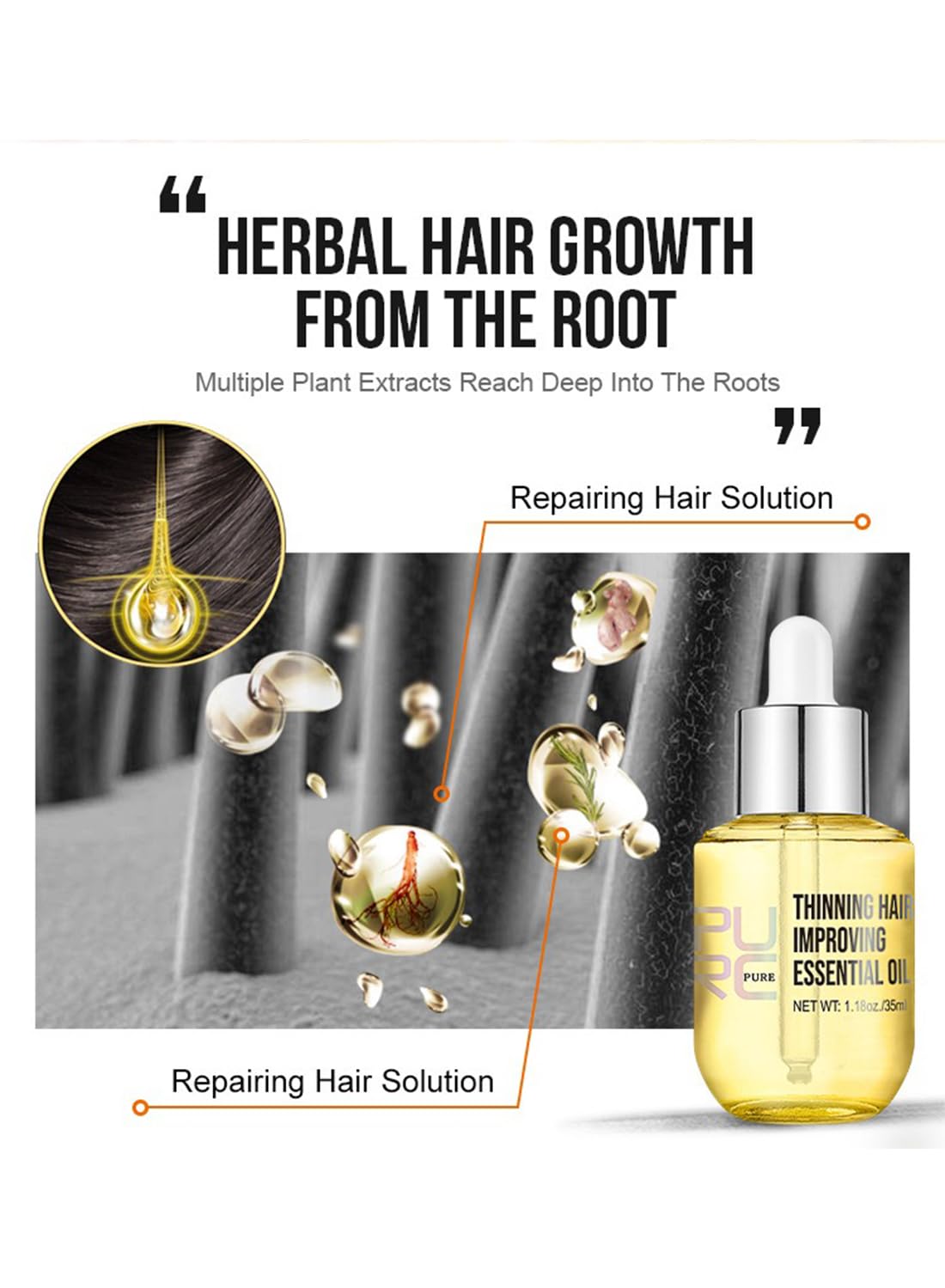 Hair Essential Oil, Turmeric Scalp & Hair Strengthening Oil, Pure Natural Hair Growth Oil for Hair Growth, Scalp Treatment for Thicker Longer Fuller Healthier Hair, Improve Thinning Hair 35ML