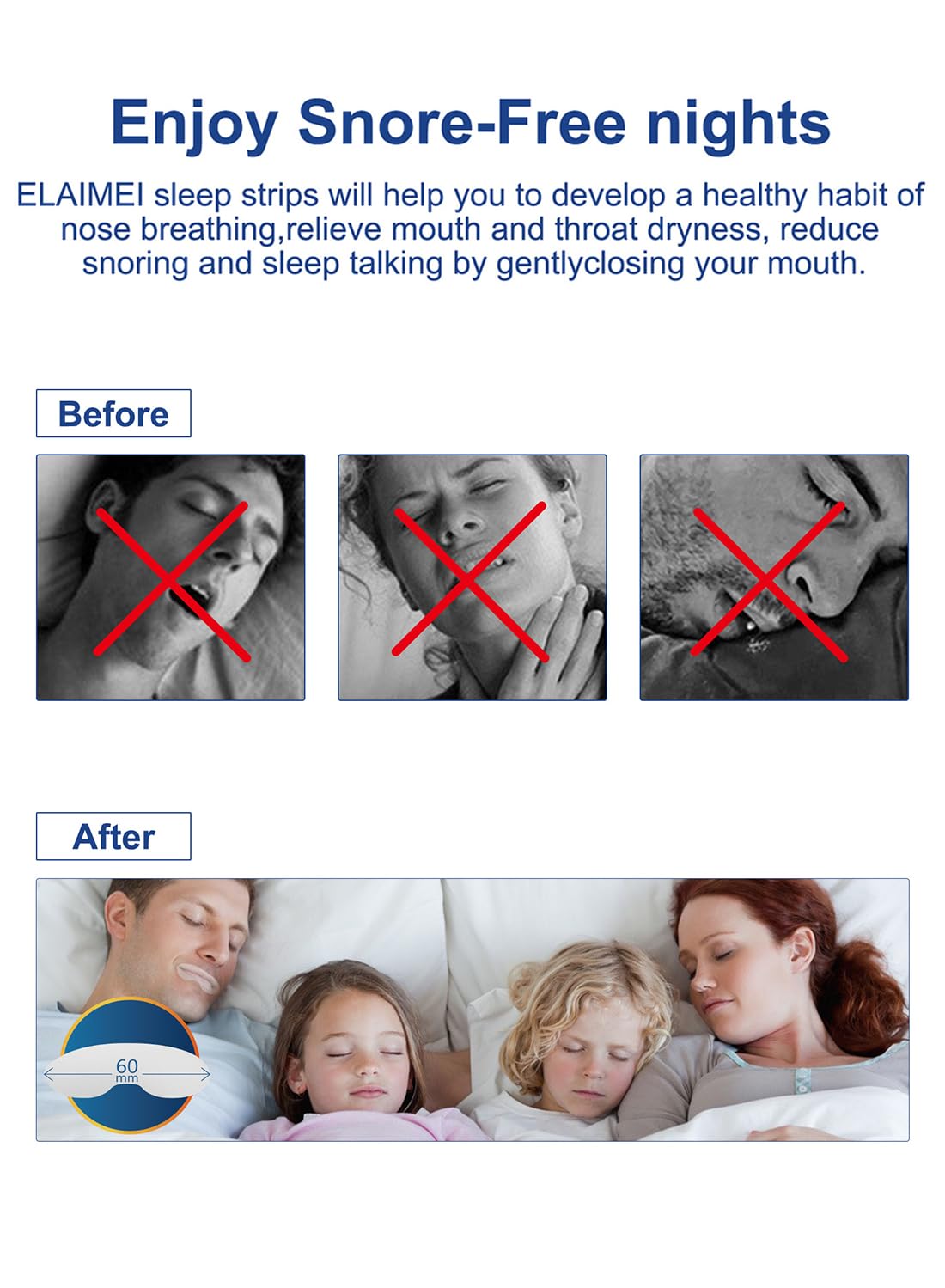 Anti-Snoring Sleep Strips, Sleep Mouth Strip for Better Nose Breathing - 90 Pcs