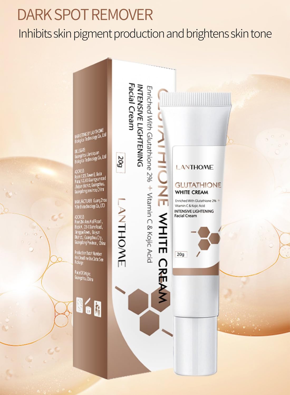 2% Glutathione Facial Cream, Whitening and Anti-Wrinkle Face Moisturizer, 20g