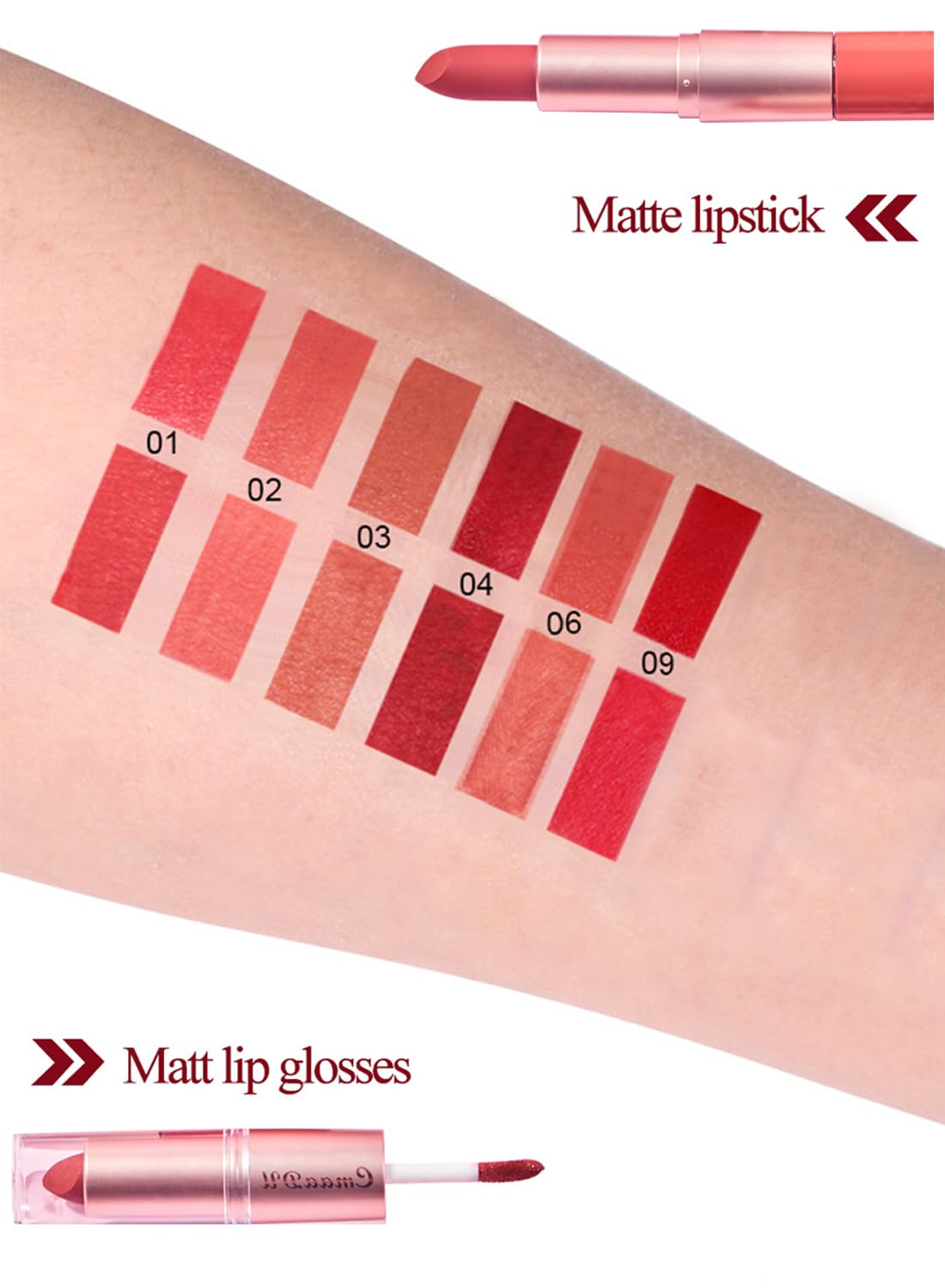 2 in 1 Lipstick & Lip Gloss, Matte Velvet Double Headed Lip Gloss, Waterproof Non-Stick Cup Long Lasting High Pigment Lip Makeup for Women 1 Pcs