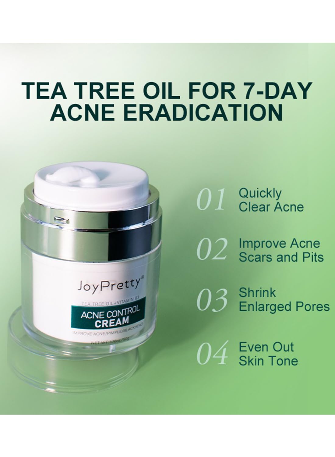 Acne Treatment Face Cream with Tea Tree Oil & Vitamin B3, Inflammation Soothing Acne Moisturizer, Acne Remover for Stubborn Pimple Blackhead Whitehead Blemish, Shrink Enlarged Pores 50g