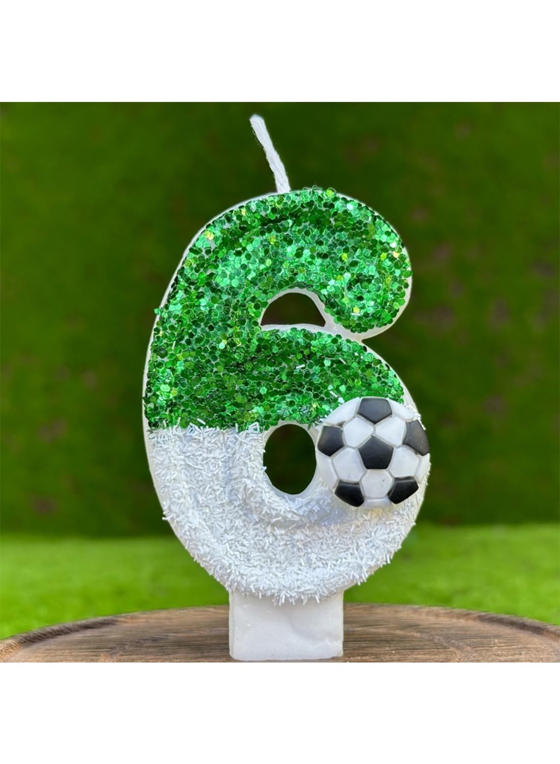 White Green Number Football Cake Candle