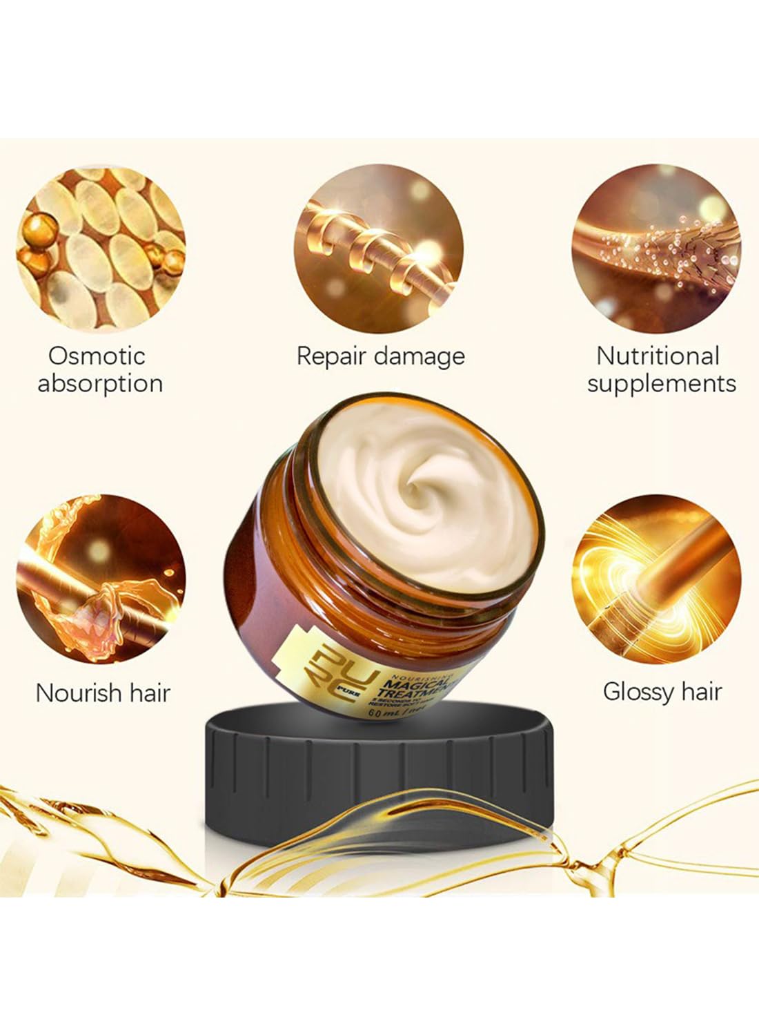 Deep Conditioning Hair Mask, Hair Mask Deep Conditioner, Hair Daily Care Perm and Dye, Hair Repair Treatment for Damaged Hair, 5s to Restore Soft Hair, Repair Cracks and Dry 60ML