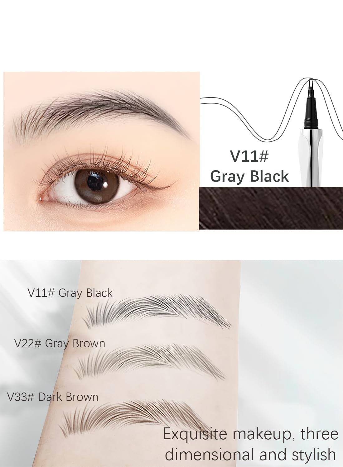 Eyebrow Pen with Micro-Fork Tip, 2 Tip Microblade Eyebrow Pen, Waterproof Smudgeproof Long Lasting Brow Contouring Pencil, Create Natural Brows
