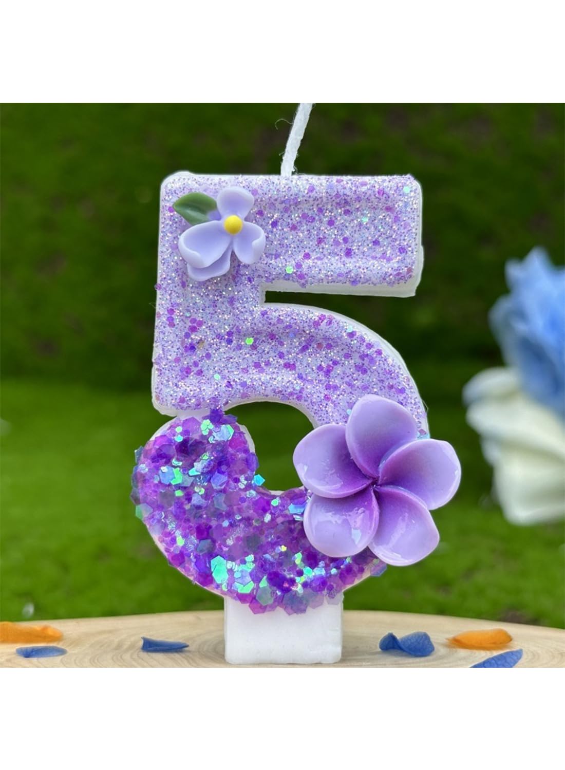 Purple Flower Number Cake Candle