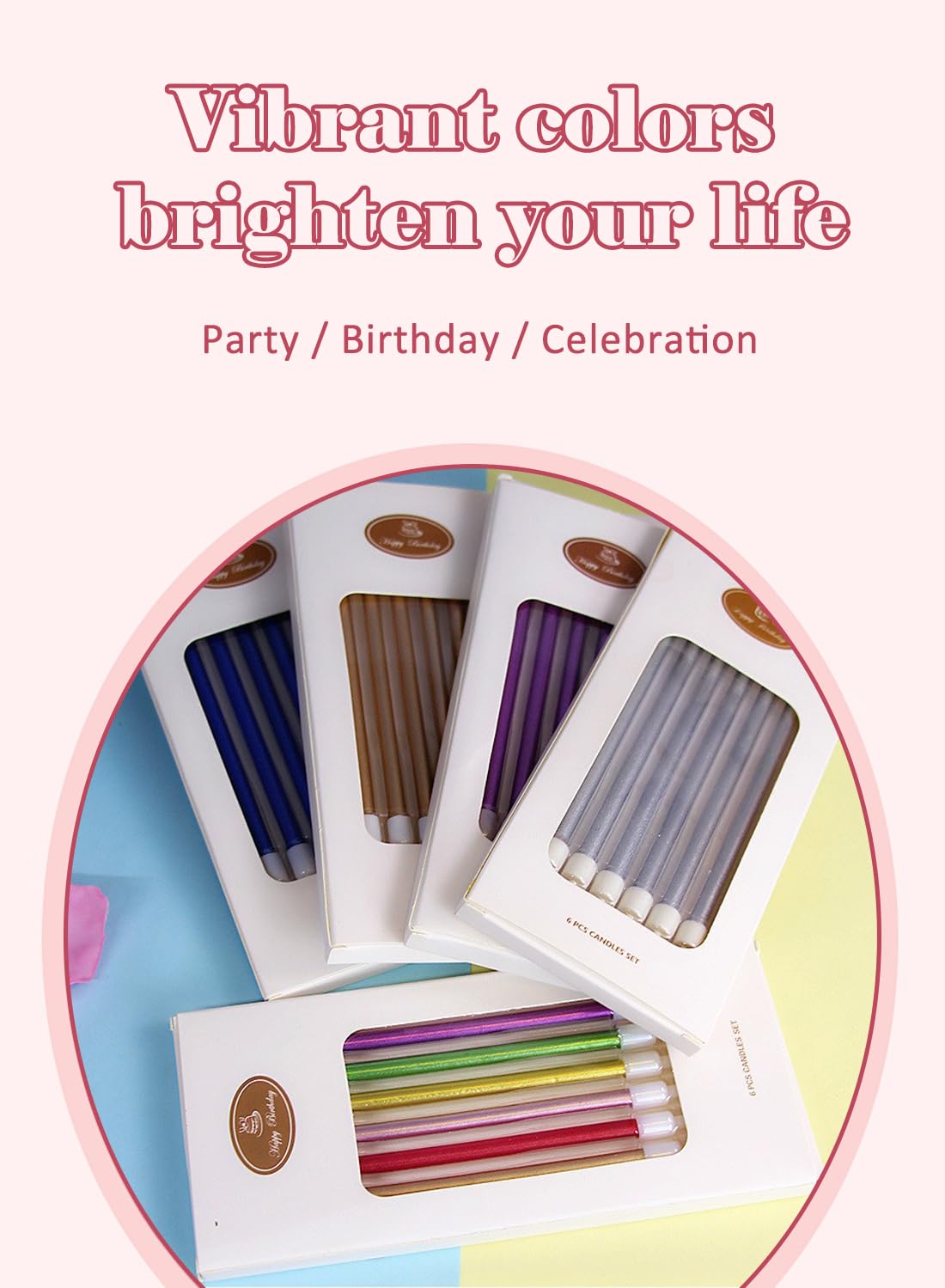 Long Thin Metallic Birthday Candles-6Pcs