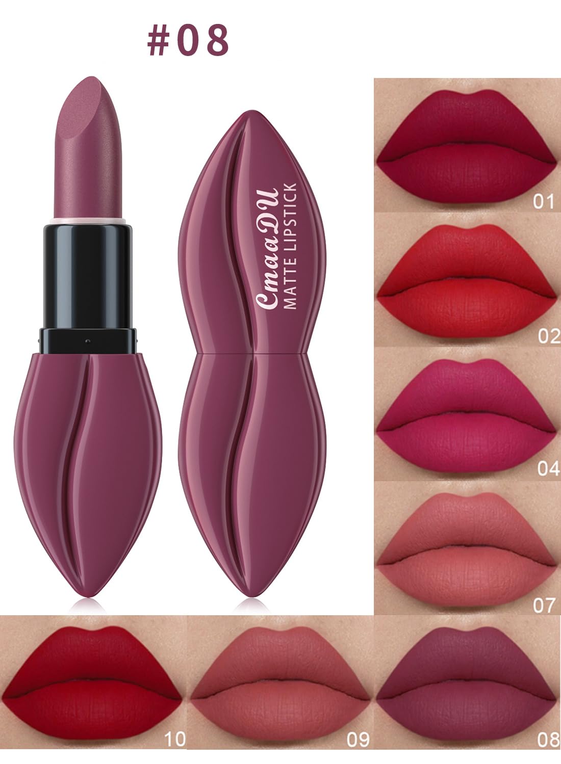 Matte Lipstick for Women, Long Lasting Waterproof Highly Pigmented Moisturizing Velvet Lip Gloss, Not Fade Lightweight Smudge Proof Lip Stain for Girls and Women - Purple 08