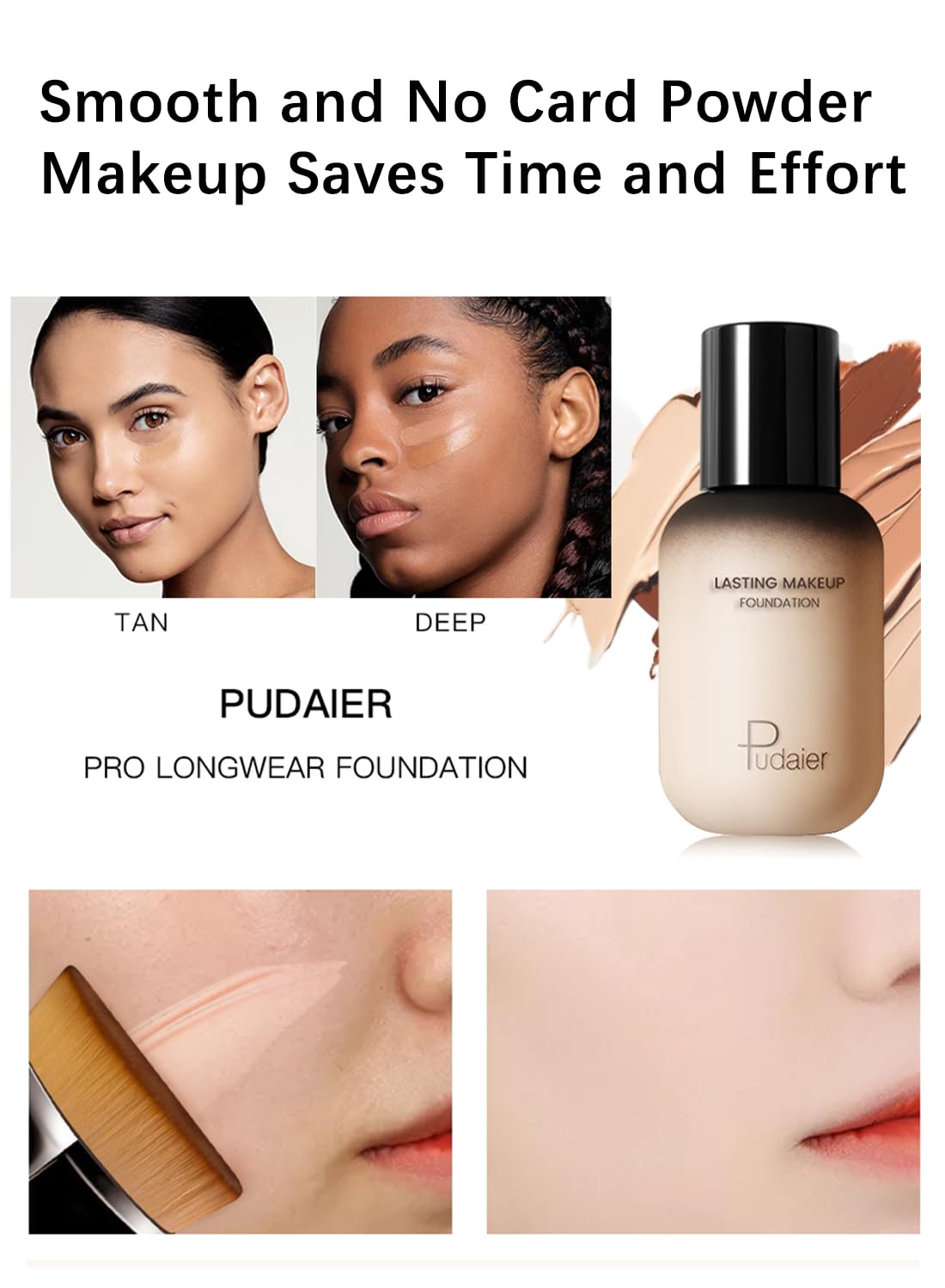 Foundation Liquid with Magic Traceless Makeup Brush, Natural Lightweight Base Makeup Gift Set, Long Lasting, Moisturizing Nourishing, Cover Blemishes, Hide Pores
