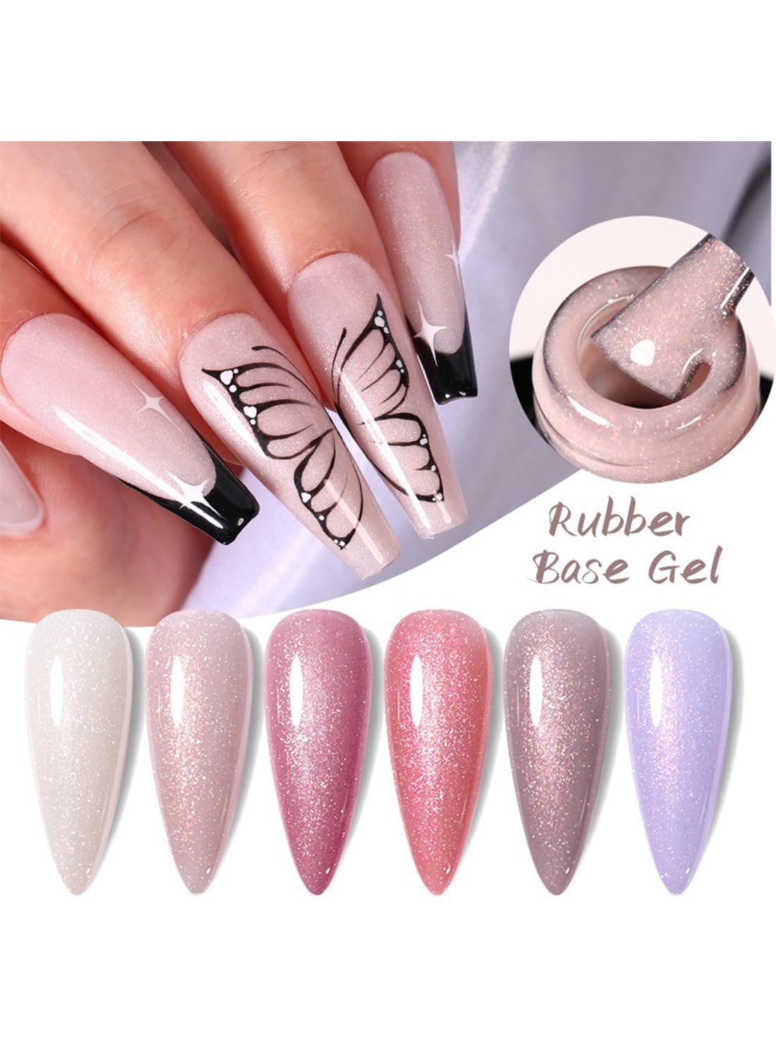 Rubber Base Gel Nail Polish, Soak Off UV LED Shiny Glossy Glitter Nail Gel Polish, Quick Extend Builder Base Nail Gel, Base Coat For Nail Strengthening 7ML