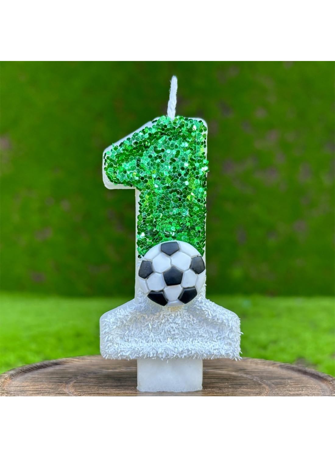 White Green Number Football Cake Candle