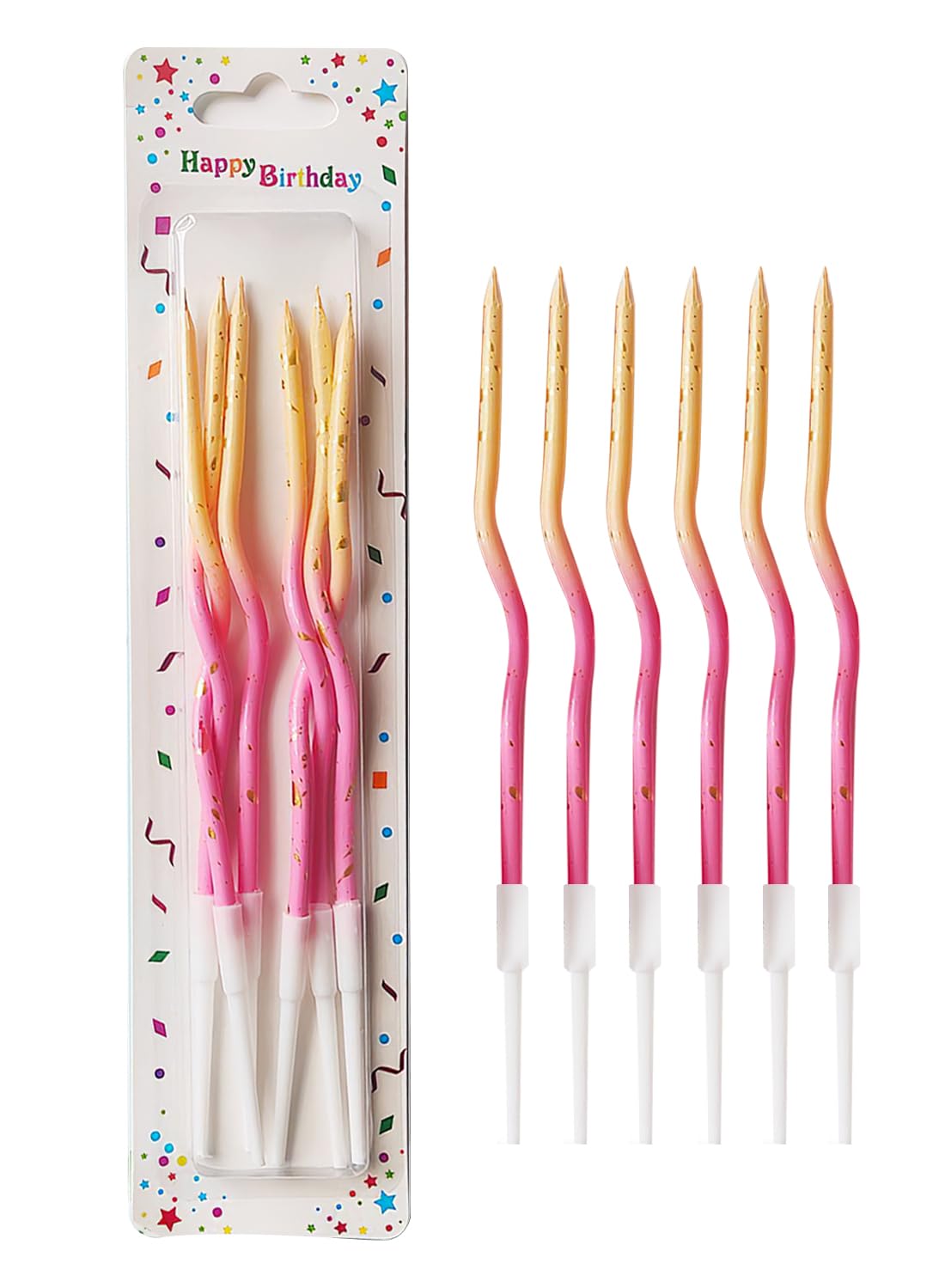 Twisted Birthday Candles, Long Thin Birthday Spiral Candles with Holders-6Pcs