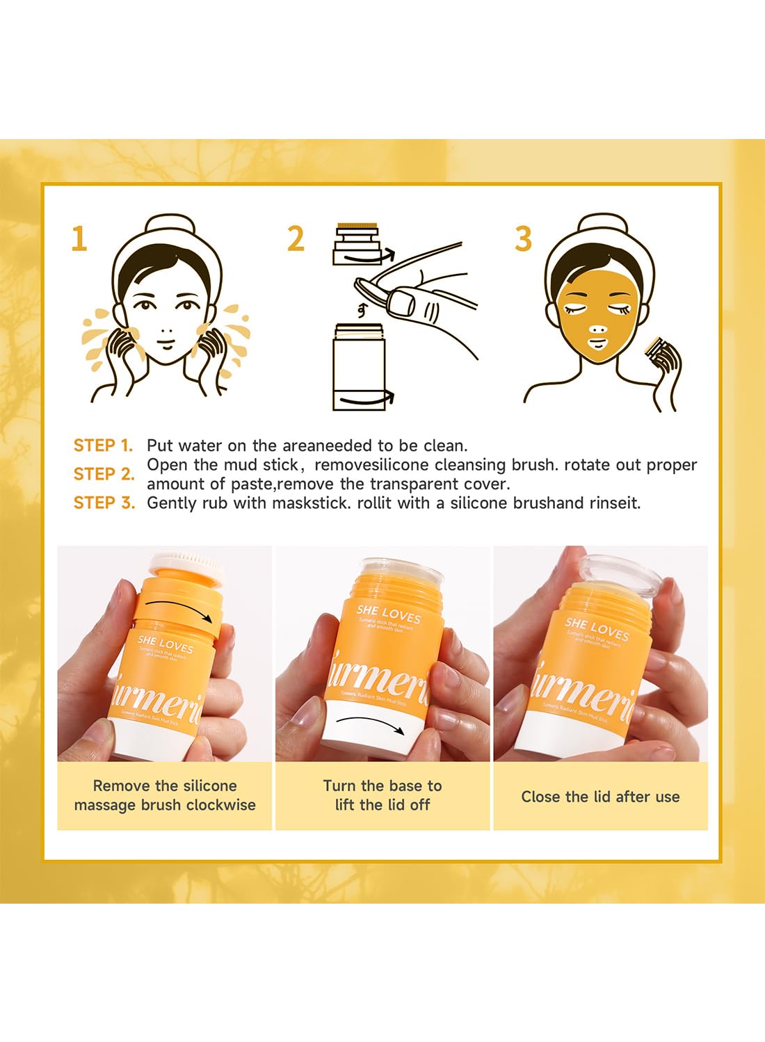 Turmeric Clay Face Mask Stick, Organic Vitamin C Purifying Clay Mask, Reduce Acne Scars Blackhead Healing Mask, Deep Pore Cleanser, Radiant and Smooth Skin, Anti-Aging Skin Care