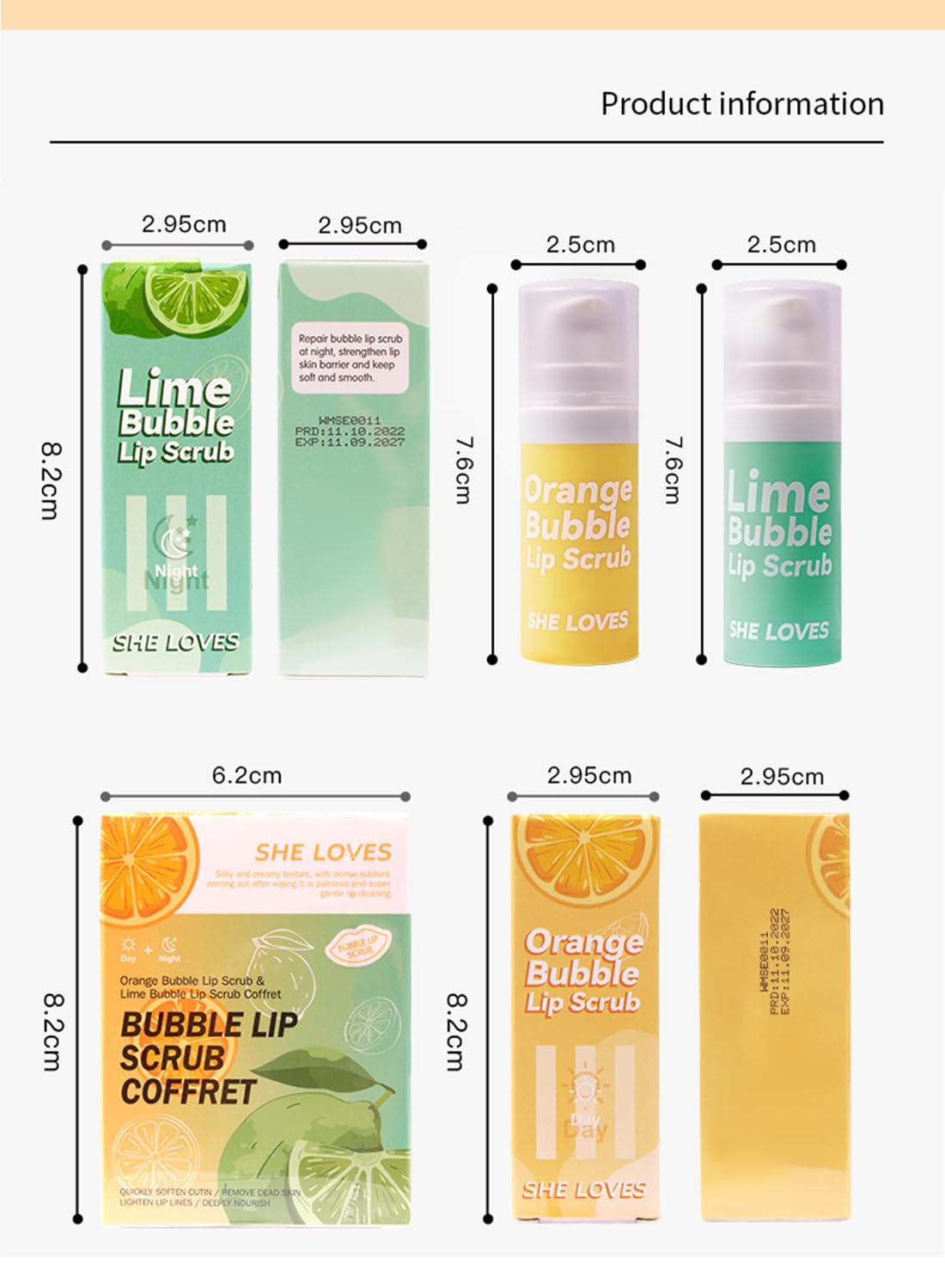 2Pcs Bubble Lip Scrub Set, Soft Mild Exfoliating Lip Makeup Gift Set, Deep Nourishing Lip Moisturizer, Fades Lines, Increases Lip Elasticity, Plumps Lips Yellow/Green