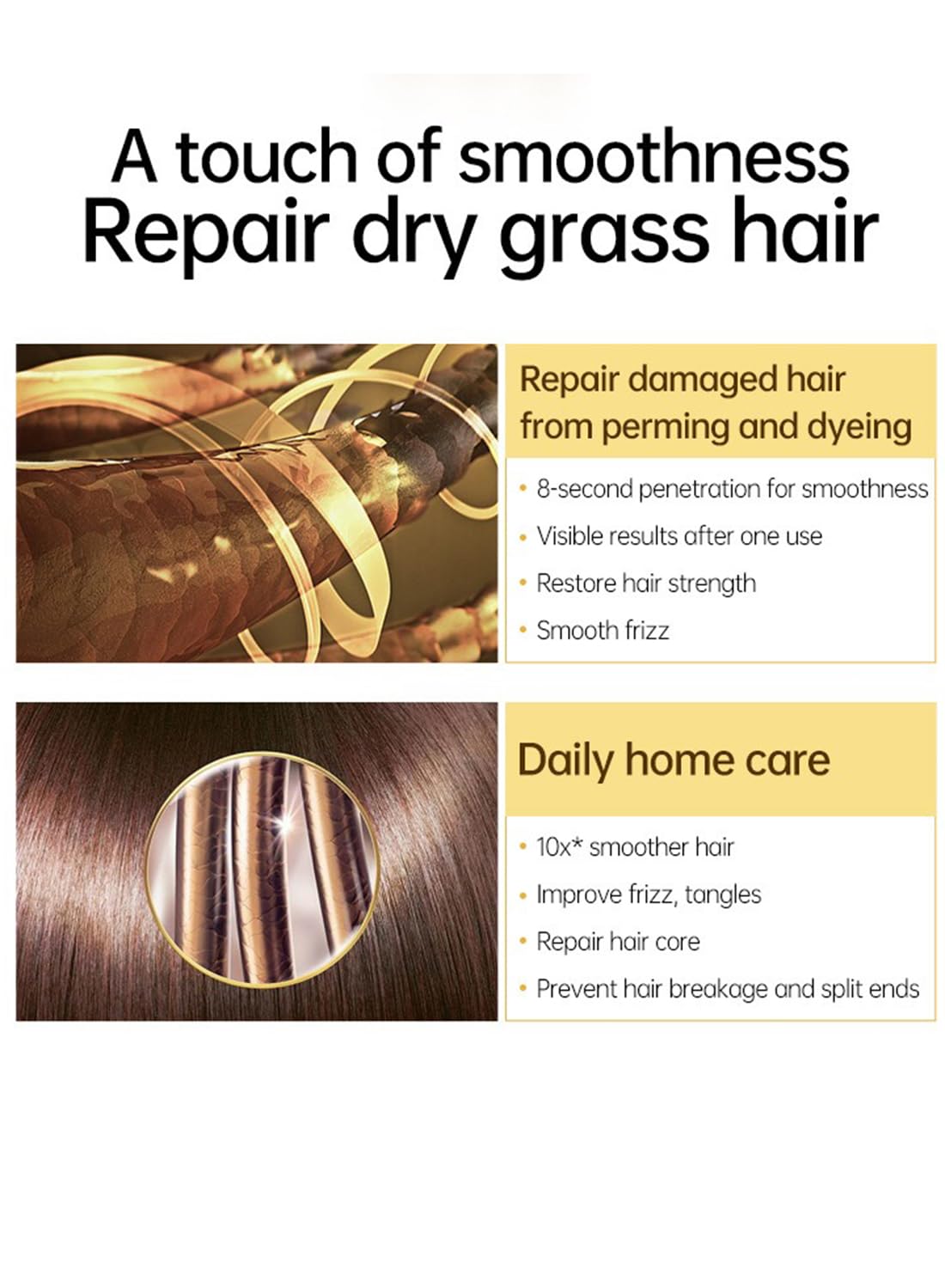 Hair Mask, 8s Revitalizes Hot Dyeing Damaged Hair Mask Deep Conditioner, Hair Daily Care Perm and Dye, Hair Repair Treatment for Damaged Hair, Instantly Smooths Frizz, Restore Hair Strength 70g