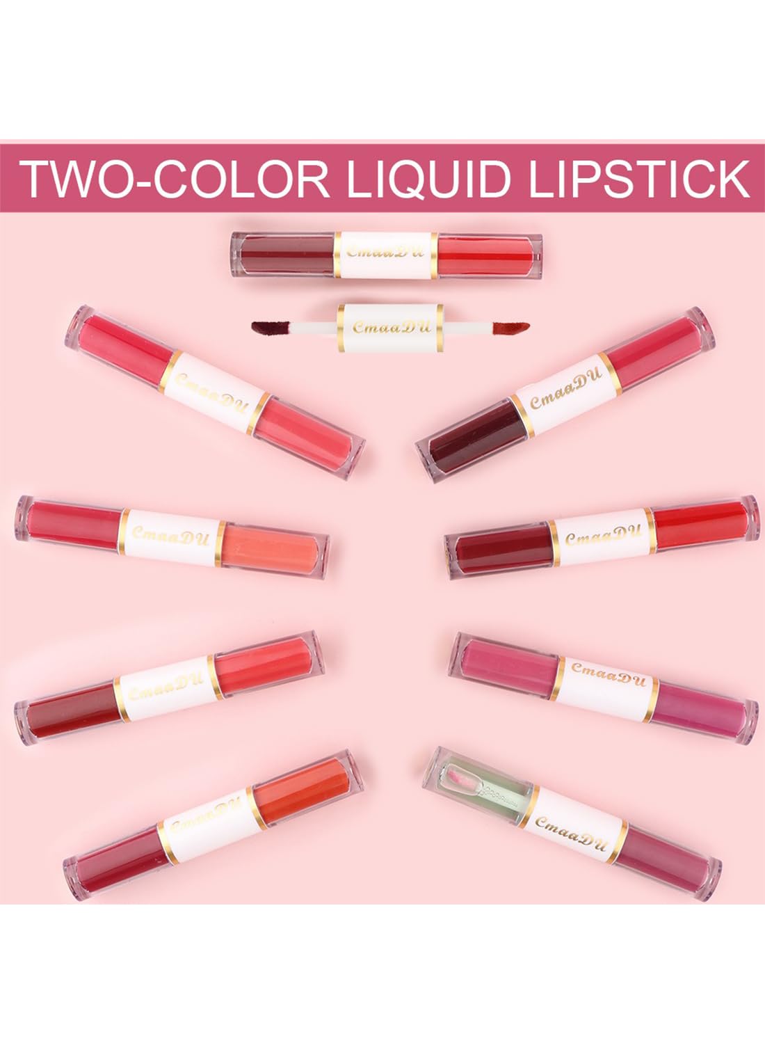 Cmaadu 8Pcs Matte Double Head Lipstick Set, Matte Velvet Long Lasting High Pigmented Non-Stick Cup No Fade Waterproof Lip Gloss, Makeup Gift Set for Women