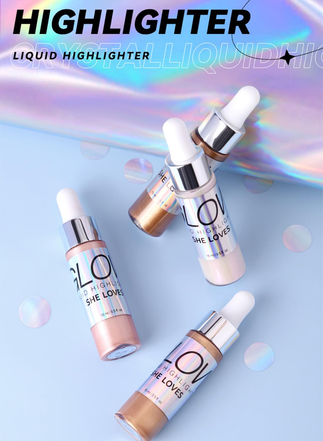 Liquid Highlighter, Shimmer Glitter Body Oil, Long Lasting Waterproof High Shiny Illuminator