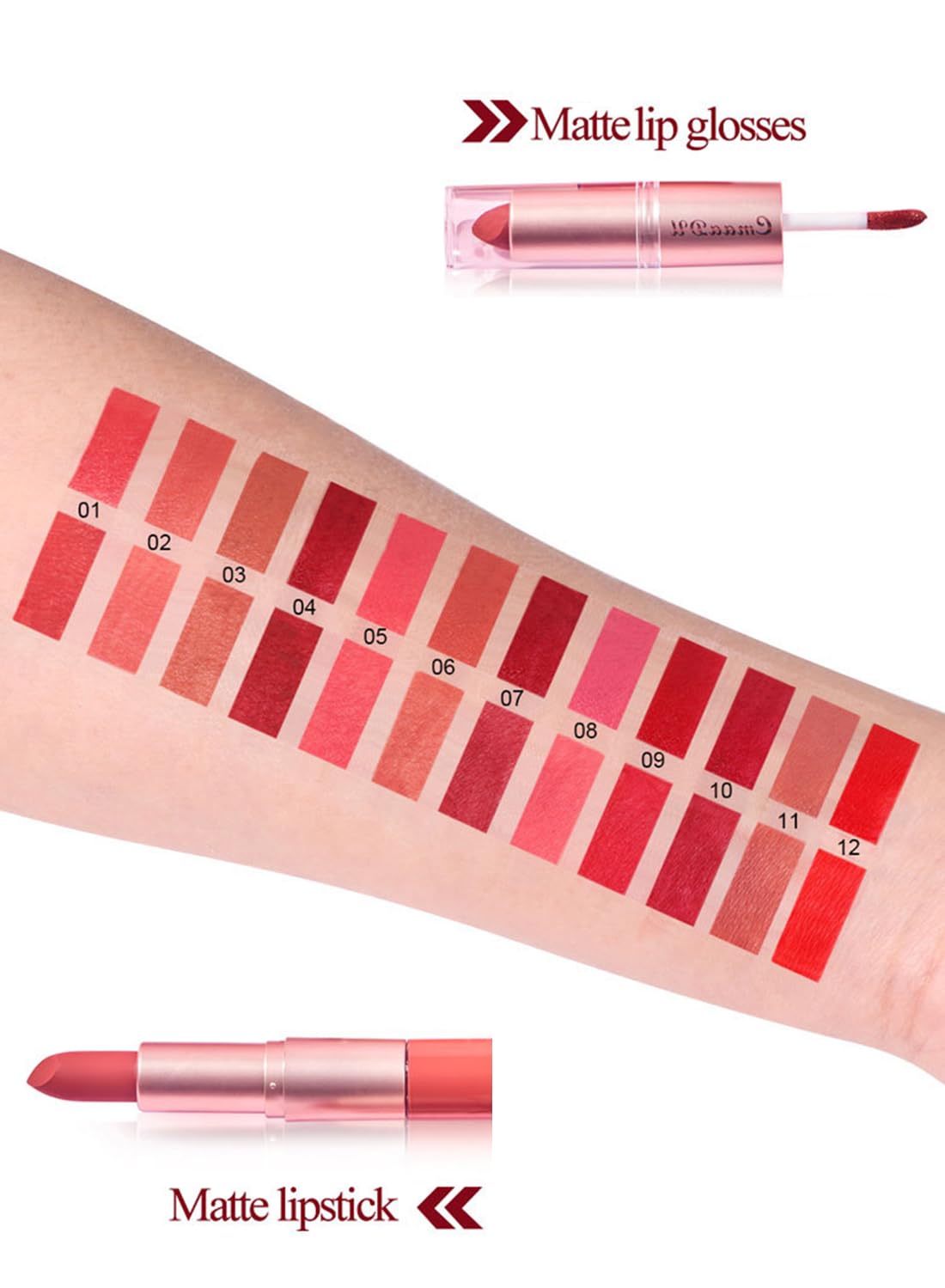 3 Pcs 2 in 1 Lipstick and Lip Gloss Set, Matte Velvet Double Headed High Pigmented Lipstick Gift Set, Waterproof Long Lasting Lip Makeup Gift Set for Women