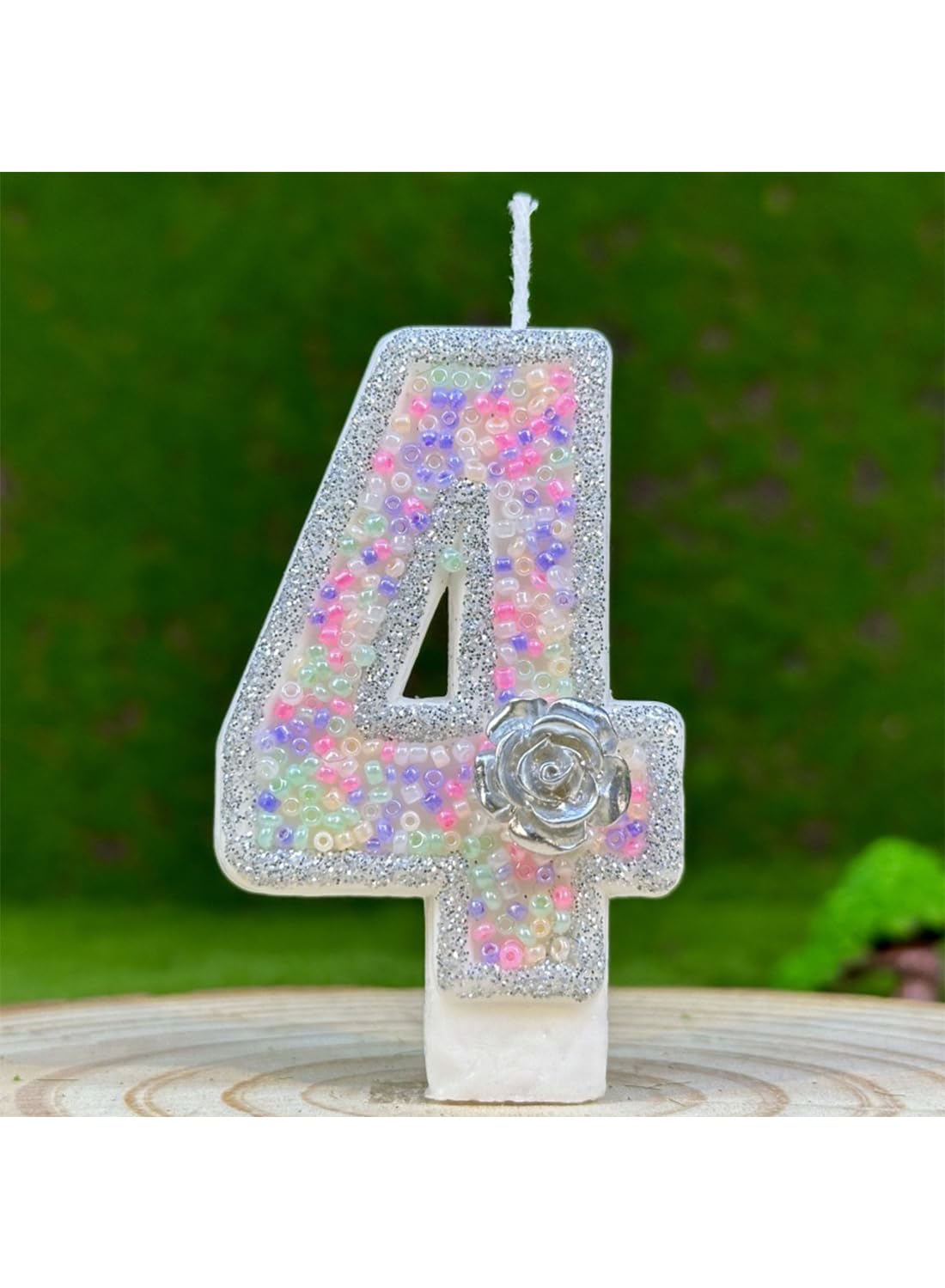 White Number Silver Flower Cake Candle