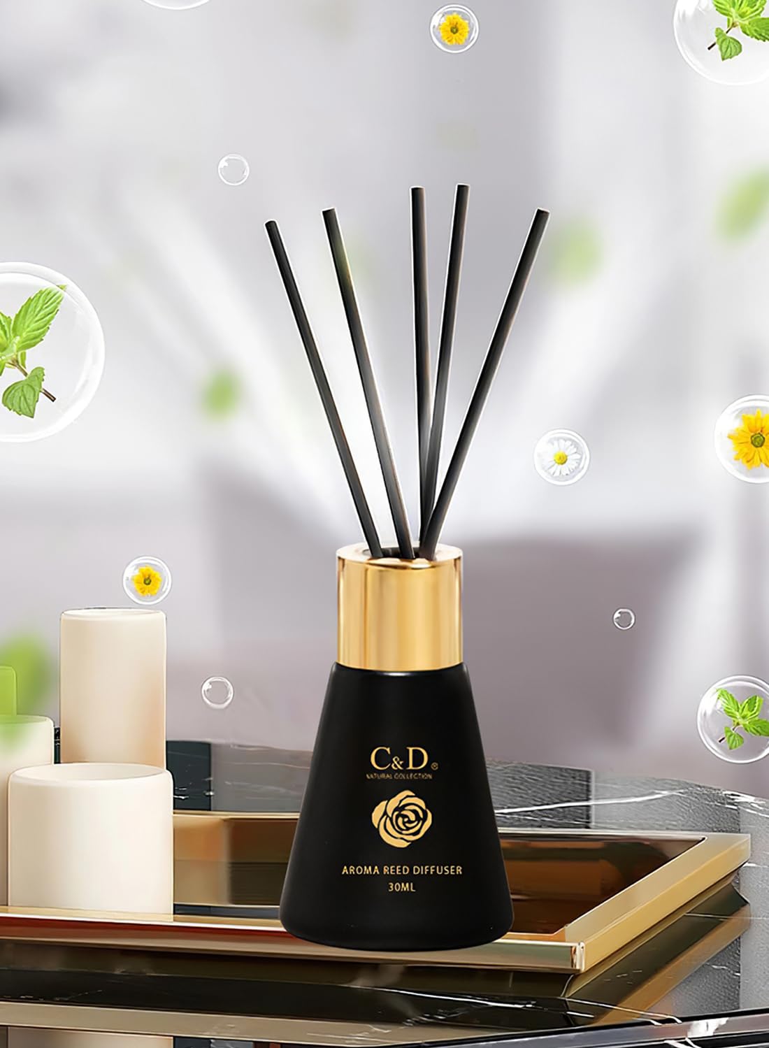 Reed Diffuser, Natural Classic Long Lasting Room Air Fresh Essential Oil Diffuser, Scented Gift Set, Scented Diffuser for Bathroom Bedroom Home Décor, Stress Relief 30ml