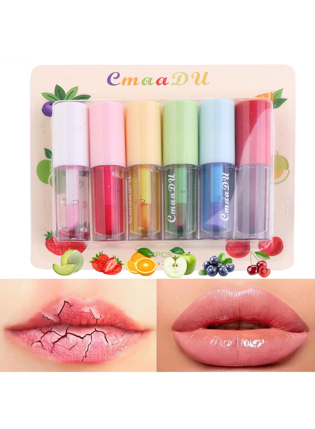 6 Pcs Color Change Lip Plumper Set, Lip Base Makeup Kit to Repair the Lips and Fade Lip Lines for Women