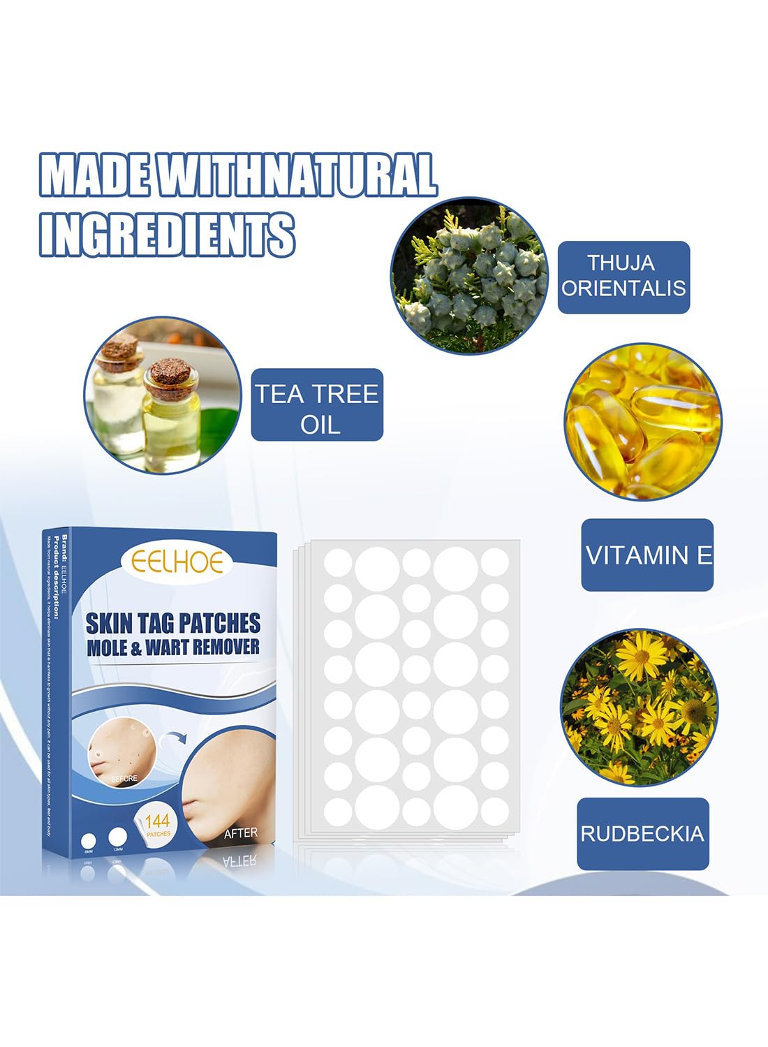 144Pcs Wart and Mole Remover, Easy-to-Use Waterproof Transparent Stickers