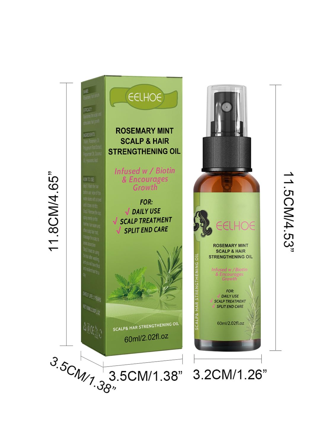 2Pcs Rosemary Mint Scalp & Hair Strengthening Oil Spray Set Hair Growth Oil to Help Stimulate New Hair Growth and Strengthen Hair Follicles and Encourage Thicker Fuller Hair 60ml/Pcs