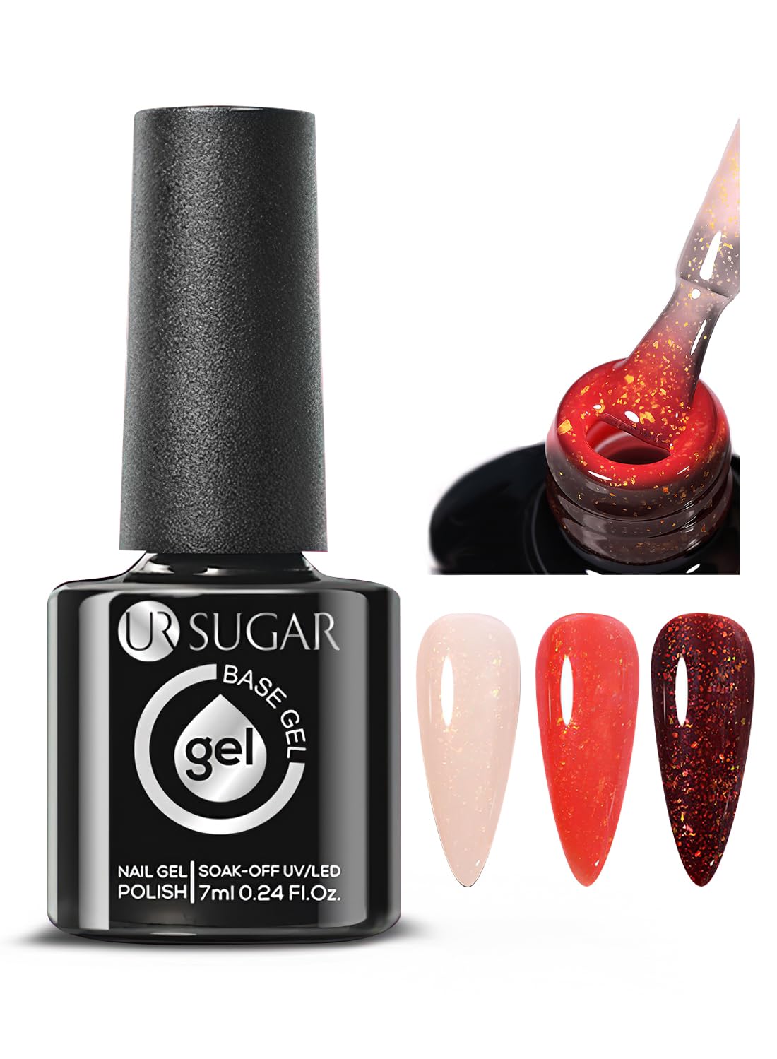 Rubber Base Gel Nail Polish, Temperature Changing Ombre Glitter Nail Gel Polish, Soak Off UV/LED, Builder Base Nail Gel, Base Coat For Nail Strengthening 7ML