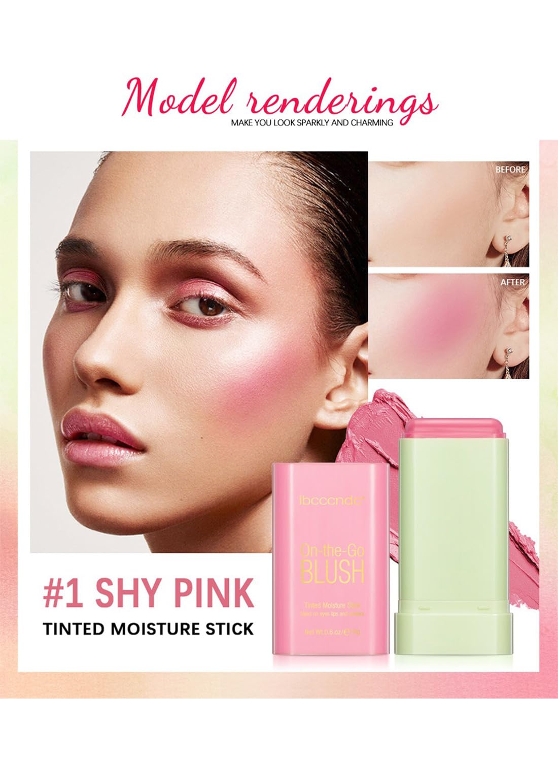 Blush Stick, Multi-Use Lip Tint, High Pigmented Creamy Blush Stick for Eyes Lips and Cheeks 19G
