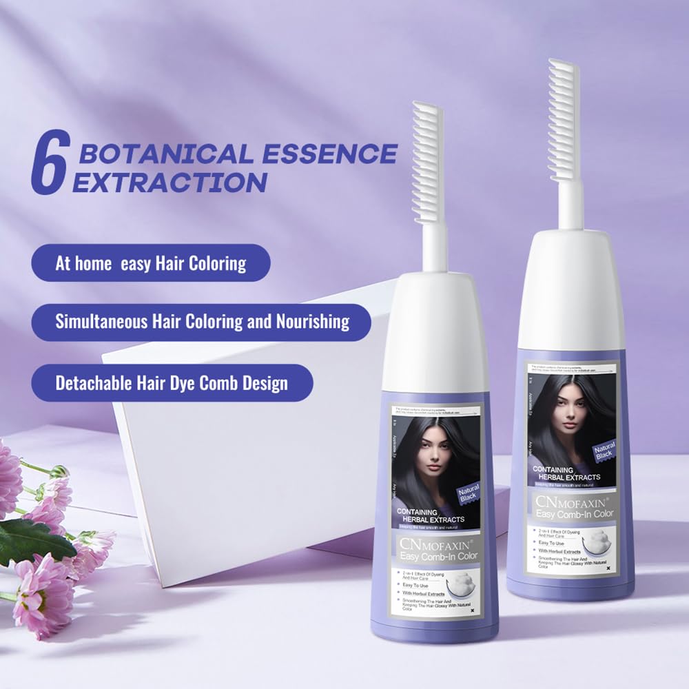 Natural Plant Bubble Hair Dye Kit with Comb, Long Lasting Pure Plant Extract for Grey Hair Color Bubble Dye, Easy to Use Hair Dye for Women Men 200ml