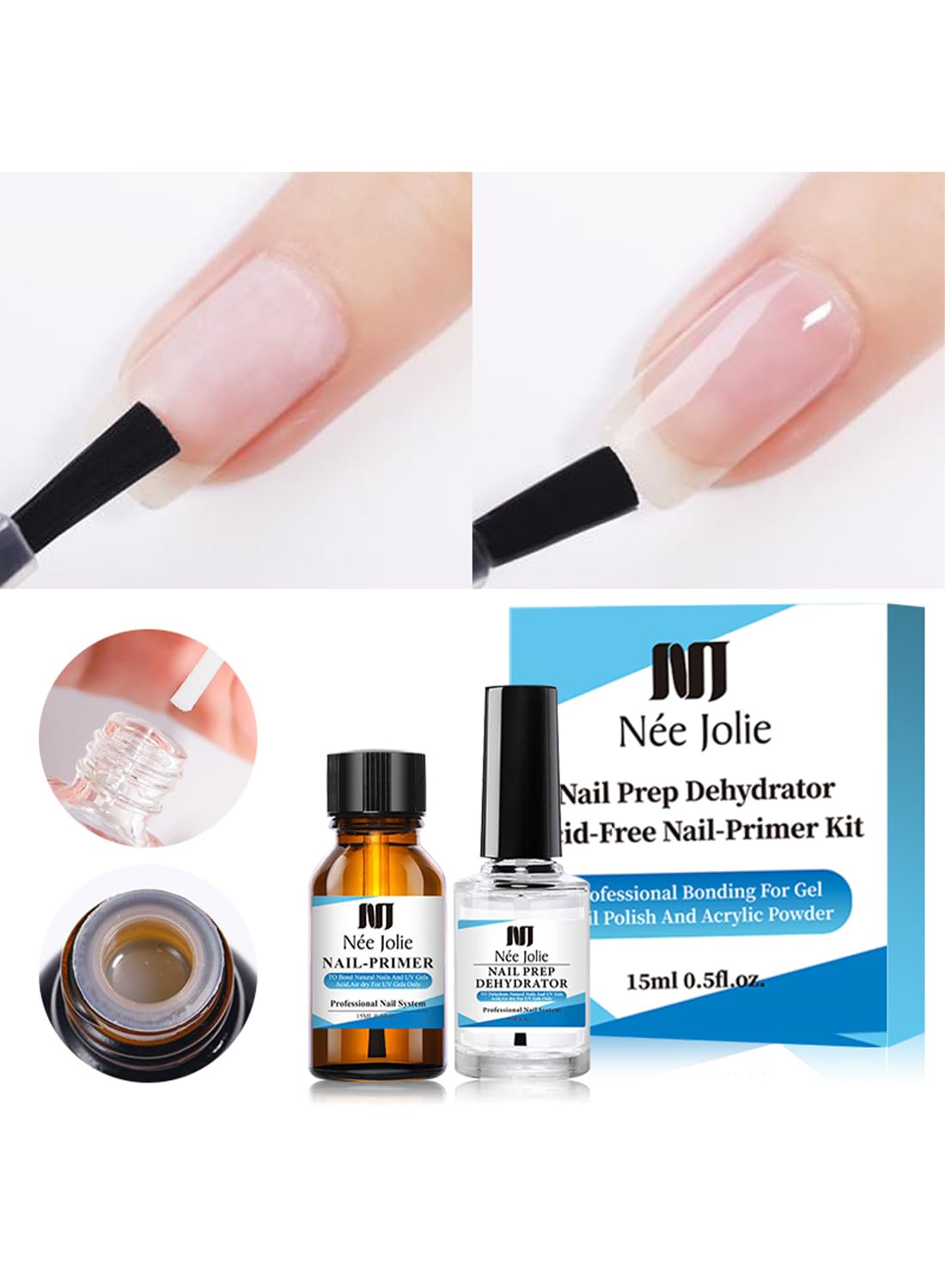 Nail Prep Dehydrator and Nail Primer Set, Fast Air Dry Gel Nail Polish Professional Nail Strengthening System, Bonding Natural Nail for Acrylic Powder