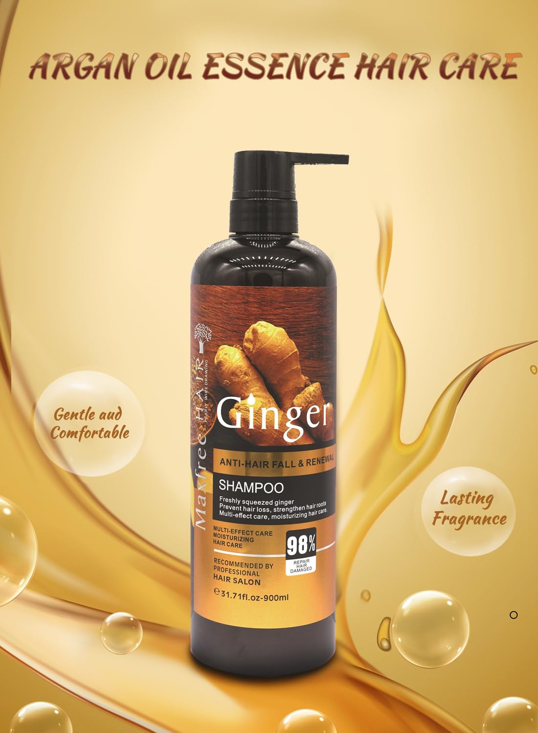 Shampoo with Ginger, Deep Cleansing Moisturizing Refreshing Oil Control Hair Loss Shampoo, Hair Growth Shampoo for Thinning Hair & Hair Loss, Hair Loss Treatment 900ml