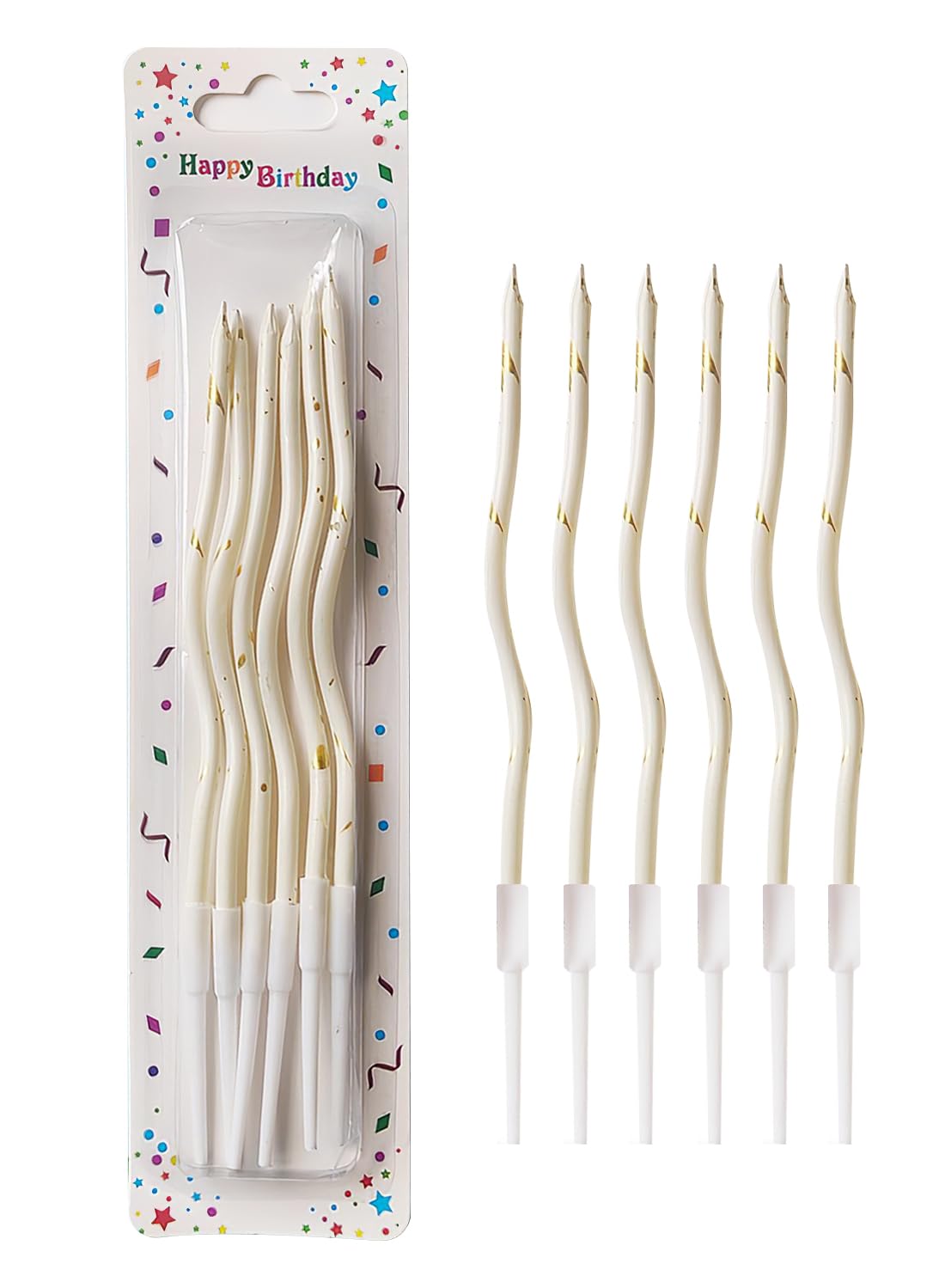 Twisted Birthday Candles, Long Thin Birthday Spiral Candles with Holders-6Pcs