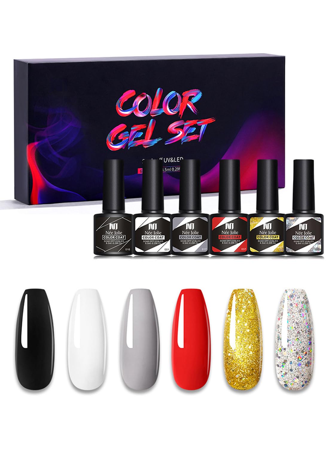 Gel Nail Polish Kit, 6Pcs Gel Nail Polish Kit, Soak Off UV LED Nail Lamp, Nail Art Design DIY Home Gifts for Women Girl