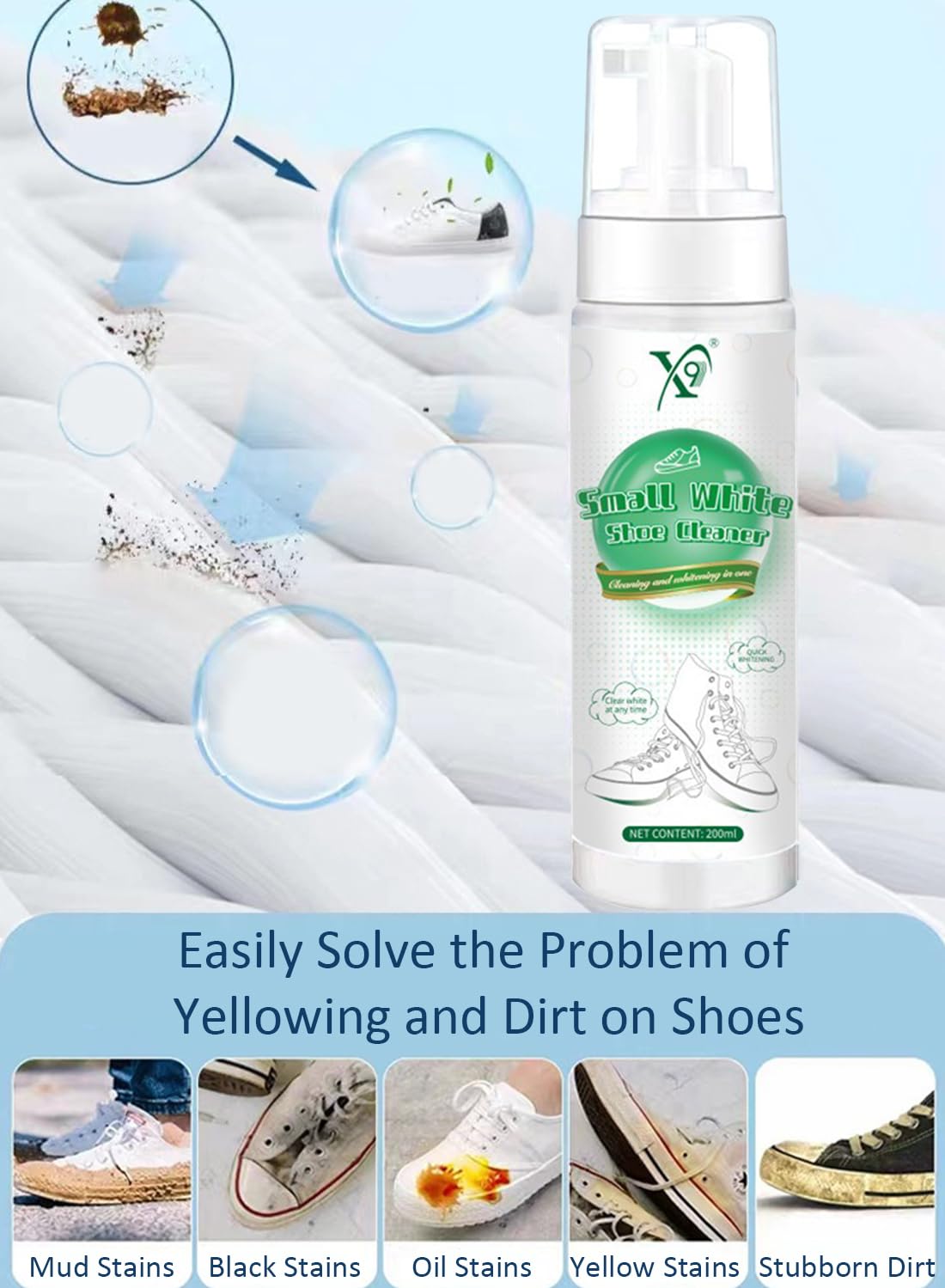 White Shoe Cleaner, Wet and Dry Shoe Cleaner Foam for Tennis Shoes, Canvas 200ml