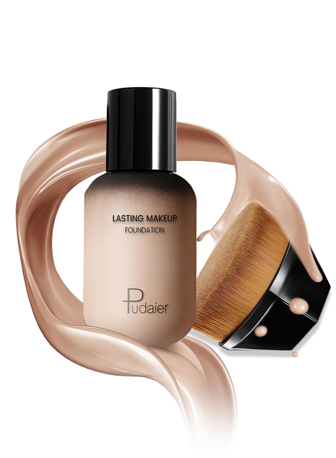 Foundation Liquid with Magic Traceless Makeup Brush, Natural Lightweight Base Makeup Gift Set, Long Lasting, Moisturizing Nourishing, Cover Blemishes, Hide Pores