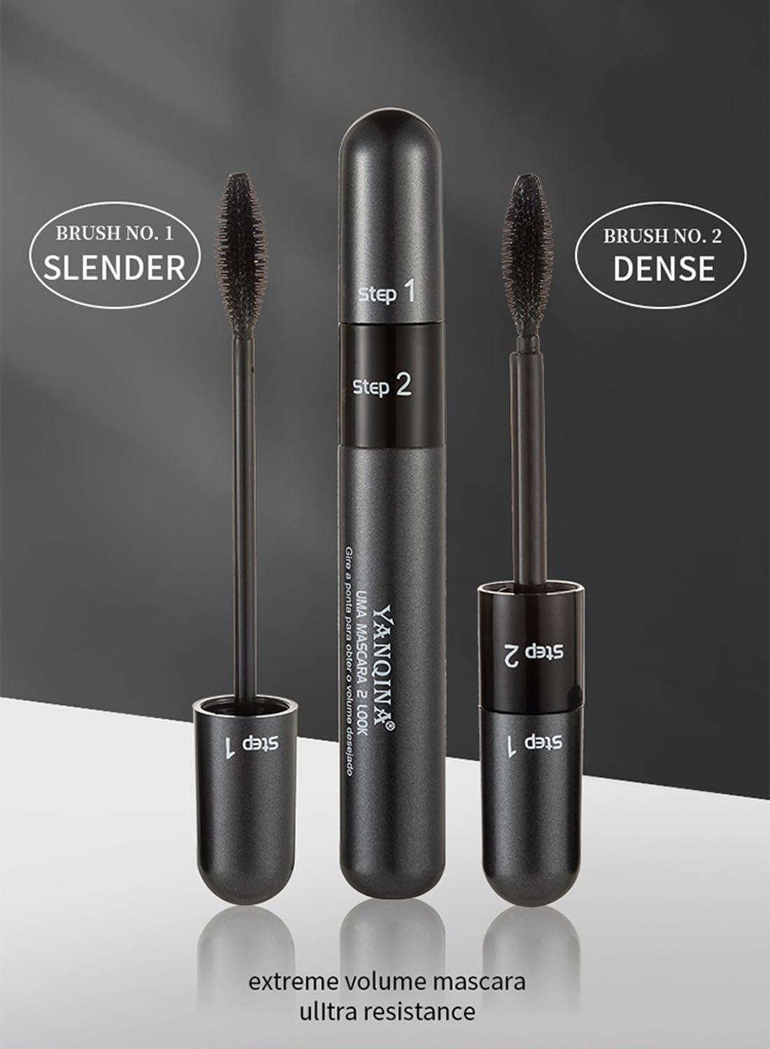 L&Wen 2 in 1 4D Mascara, Volumizing Lengthening Defining Lifting Curling Multiplying Eye Makeup, No Smudging Long Lasting Waterproof Mascara