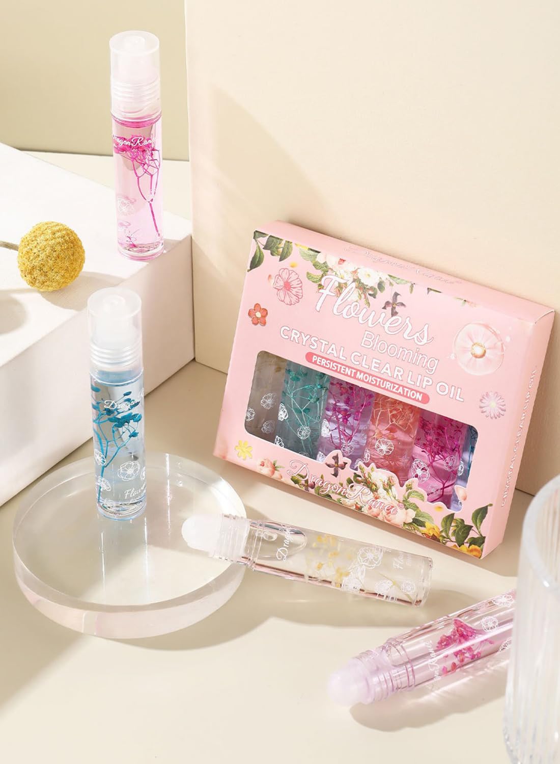 Clear Glossy Lip Oil Set, Hydrating Transparent Lip Glow for Women 6Pcs