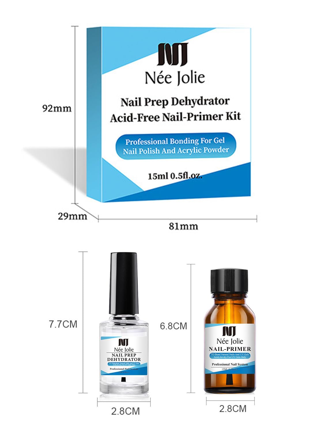 Nail Prep Dehydrator and Nail Primer Set, Fast Air Dry Gel Nail Polish Professional Nail Strengthening System, Bonding Natural Nail for Acrylic Powder