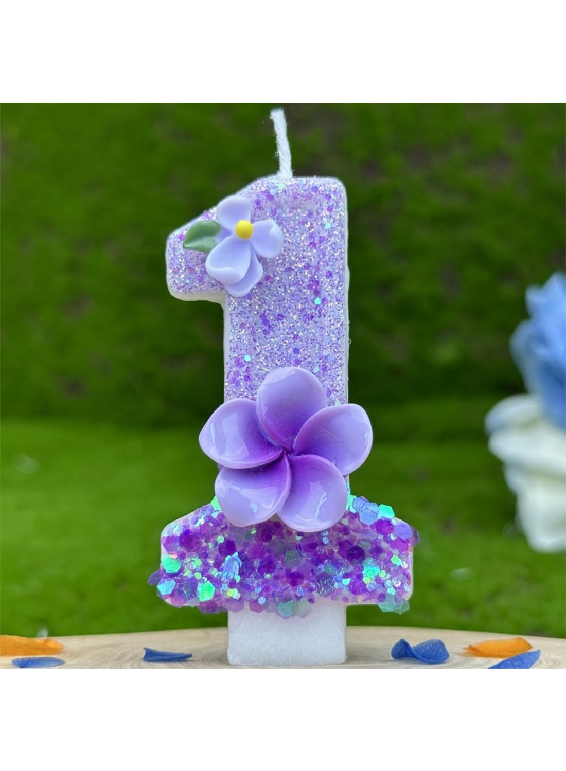Purple Flower Number Cake Candle