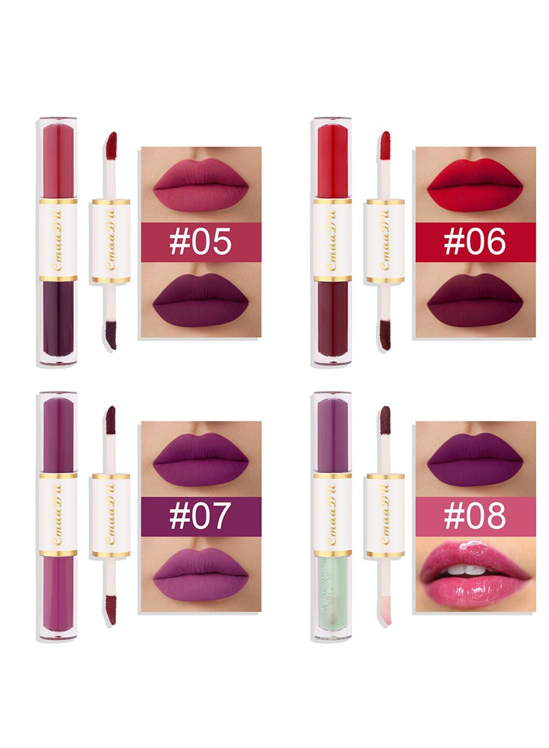 Cmaadu 8Pcs Matte Double Head Lipstick Set, Matte Velvet Long Lasting High Pigmented Non-Stick Cup No Fade Waterproof Lip Gloss, Makeup Gift Set for Women