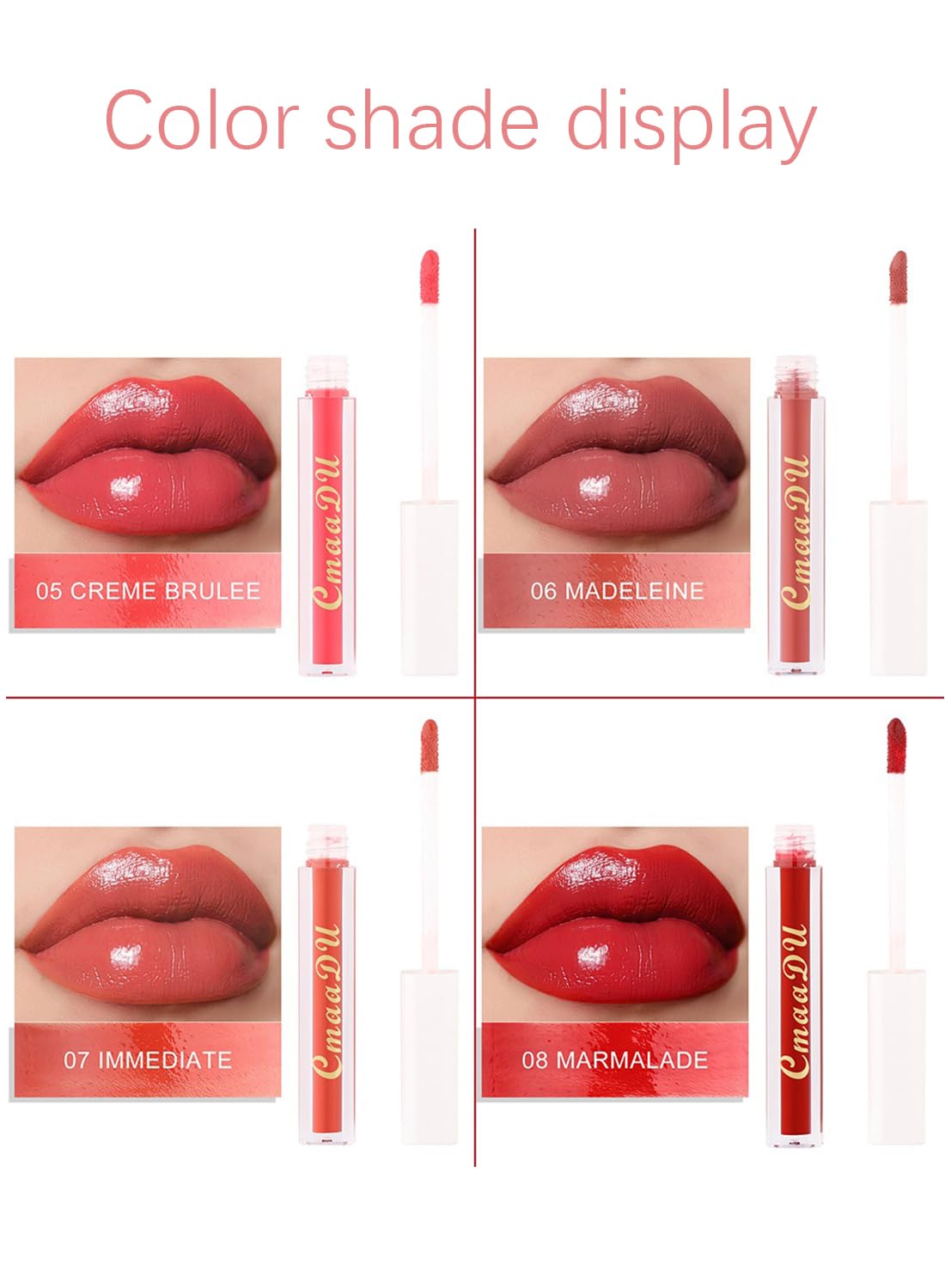 Cmaadu 8Pcs Liquid Lipstick Set with Olive Fruit Oil, Long Lasting High Pigmented Non-Stick Cup Moisturizing Waterproof Lip Gloss Set for Girls Women Makeup Gift Set
