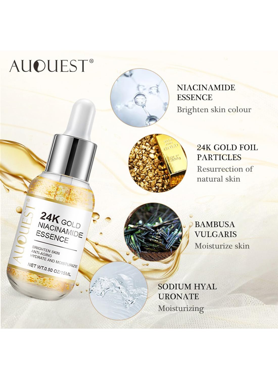 Face Serum, Hydrating Anti-Aging Gold Niacinamide Treatment Essence - 15ml