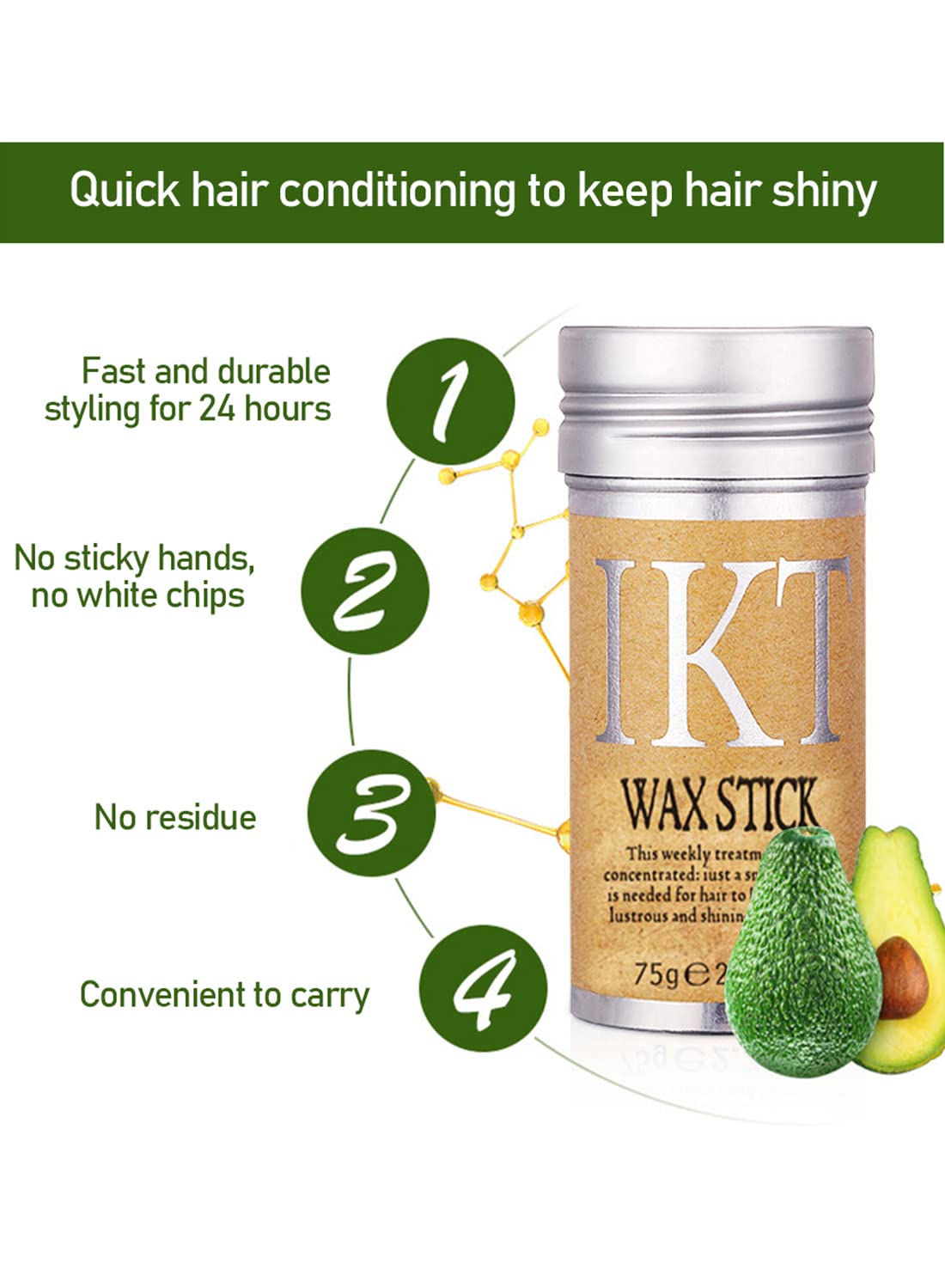 Hair Wax Stick Strong and Long-Lasting Hold Non-greasy Styling Wax for Flyaways Edge Frizz Hair Suitable for Unisex-75g