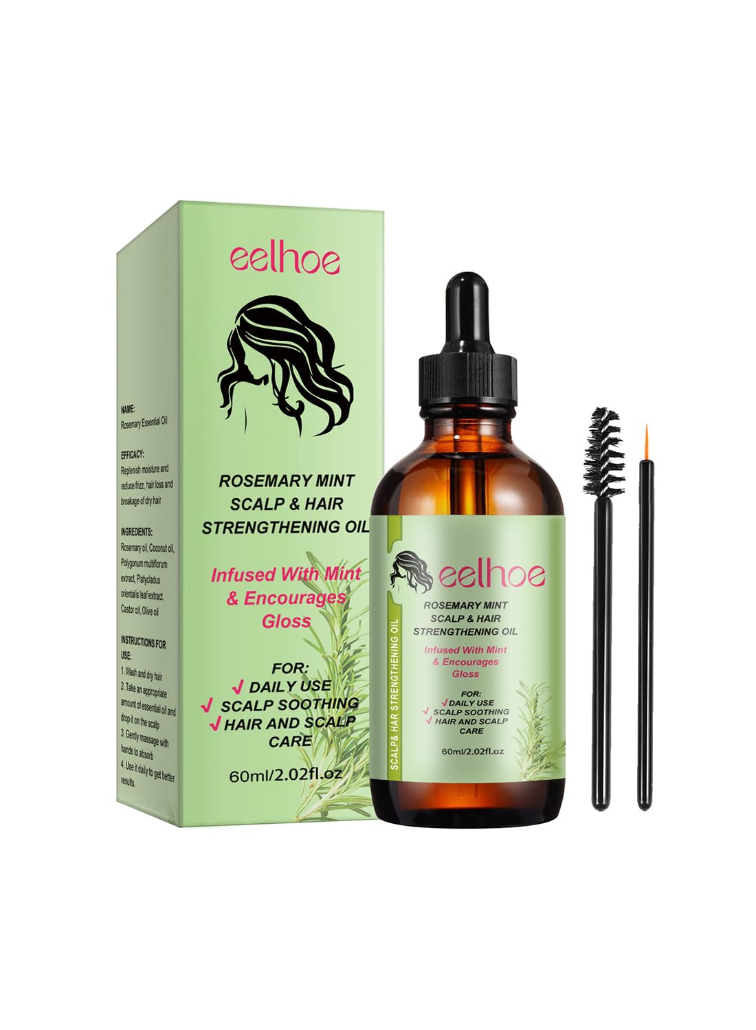 Hair Growth Oil 100% Natural Rosemary Hair Growth Essential Oil to Help Stimulate New Hair Growth and Strengthen Hair Follicles and Moisturize Scalp and Encourage Thicker Fuller Hair 60ml