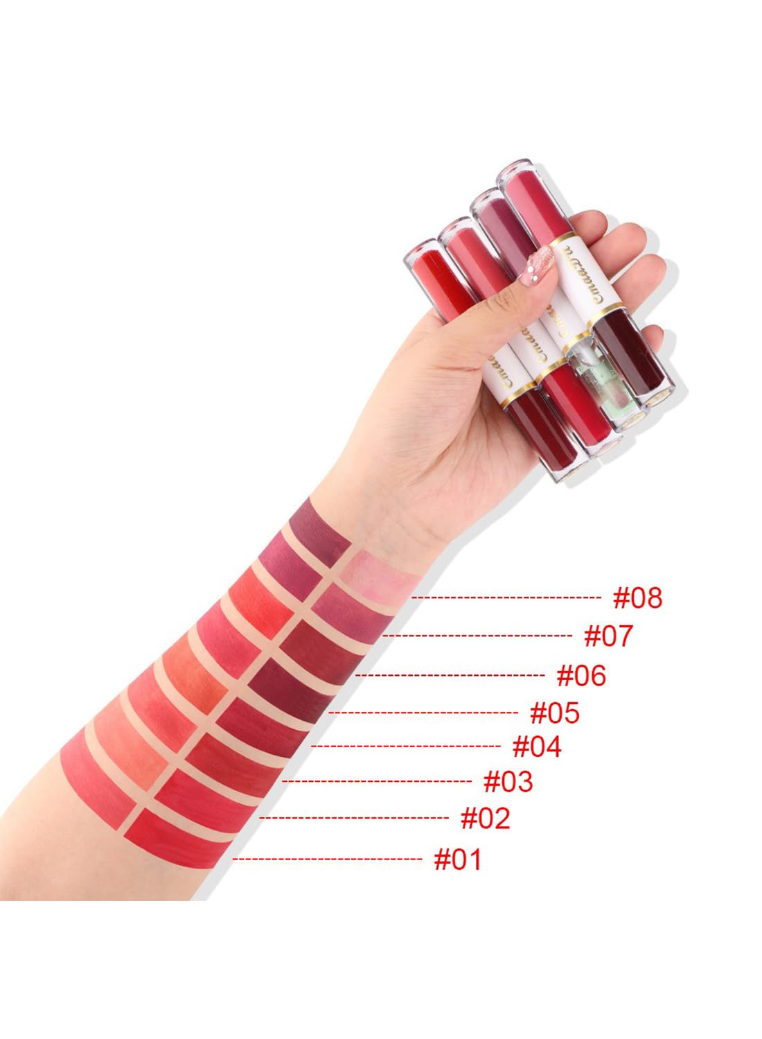 Cmaadu 8Pcs Matte Double Head Lipstick Set, Matte Velvet Long Lasting High Pigmented Non-Stick Cup No Fade Waterproof Lip Gloss, Makeup Gift Set for Women